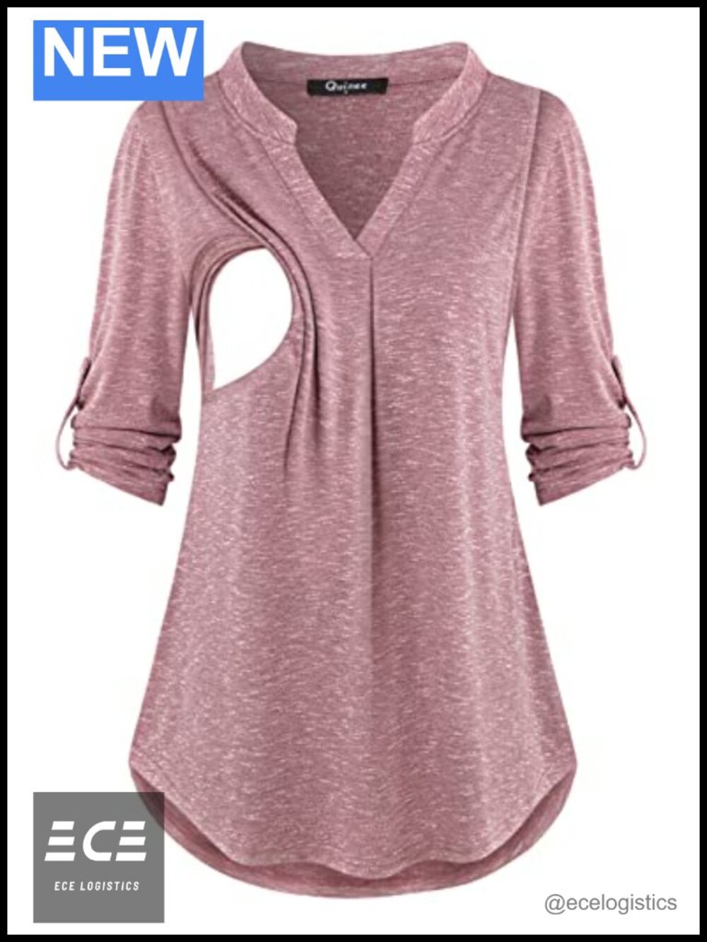 Nursing Top Maternity Breastfeeding Shirt 3/4 Rolled Sleeve